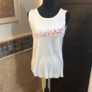 Chic White Tank Top with Pink Graphic